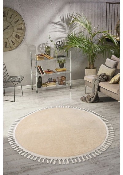 Vl Comfort Düz Saçaklı Peluş Düz Yolluk Bej Vizon