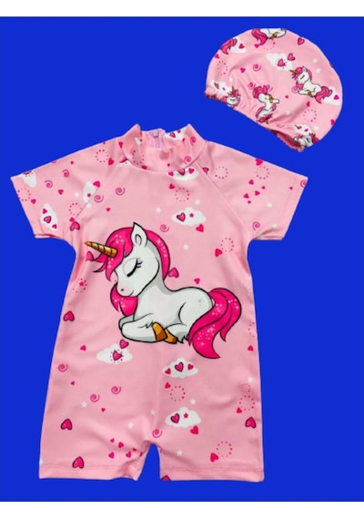 Lolliboomkids Yarım Vücut Sırt Kapamalı Güneş Korumalı Kız Çocuk Mayo Açık Pembe
