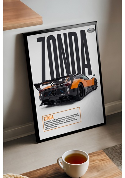 Pagani Zonda Siyah Ahşap Çerçeveli Poster, Dekoratif Araba Duvar Tablosu