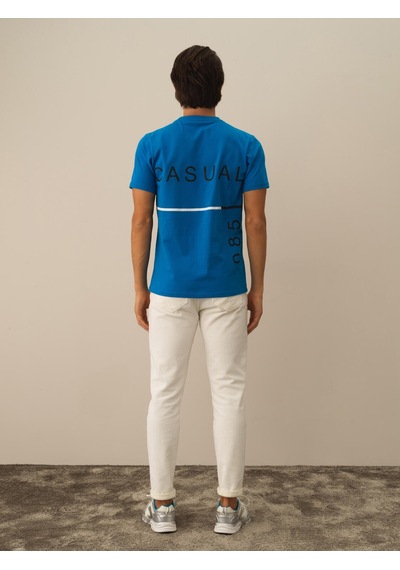 Xint Mavi Pamuk Dokulu Regular Fit Tişört 502058