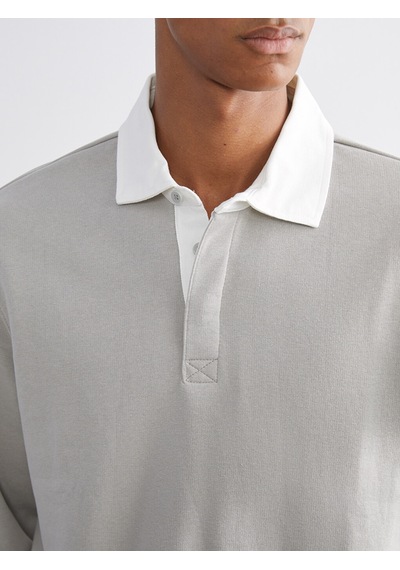 Lcw Vision Gri Kontrast Polo Yakalı Erkek Sweatshirt