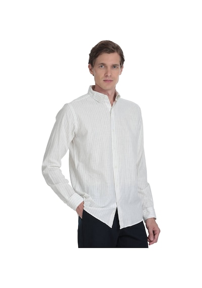 Hatemoğlu Lacivert Comfort Fit Çizgili Düğmeli Yaka Pamuk-keten Uzun Kollu Gömlek 36377 4112002 Hatemoğlu Lacivert Comfort Fit Çizgili Düğmeli Yaka Pamuk-keten Uzun Kollu Gömlek 36377 4112002