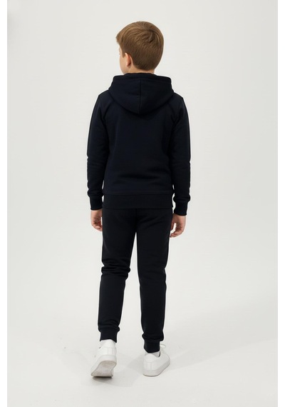 Fermuarlı Kapüşonlu Cepli Unisex Çocuk Eşofman Takımı-90926 Siyah