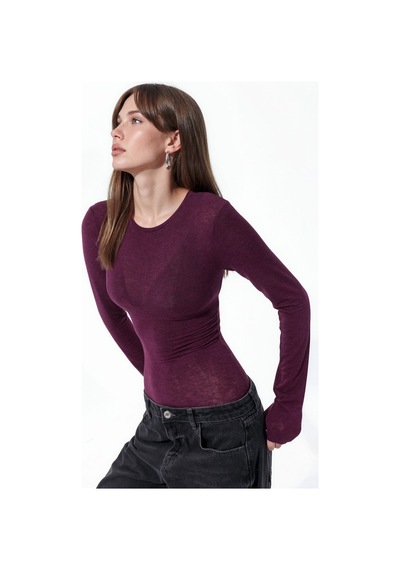 Hiccup Busem Slim Fit Uzun Kollu Transparan Bluz Bordo - Kırmızı