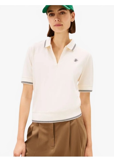 Tommy Hilfiger Th Scrıpt Lyocell Zıp Ss Polo Kadın Bej T-shirt - Ww0ww47853