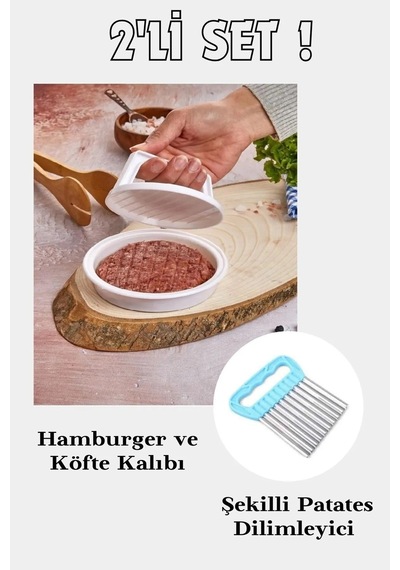 Rotanev Hamburger ve Köfte Kalıbı Şekillendirici Pratik Köfte Yapma Aparatı Ve Şekilli Patates Dilimleyici Çok Renkli