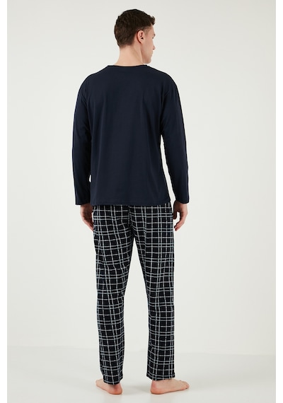 Buratti Ekoseli Cepli Beli Lastikli % 100 Pamuk Regular Fit Erkek Pijama Takımı 6572001 Lacivert-Yeşil