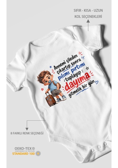 Morivokids Anneye Ve Dayıya Özel Kısa Kollu Bebek Body %100 Pamuk Beyaz