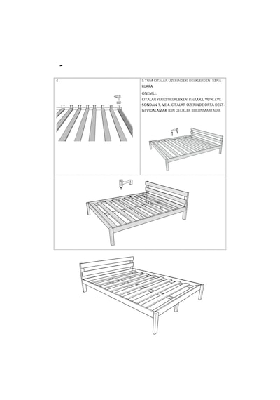 120cm X 190cm Masif Ahşap Yuvarlak Çıtalı Başlıklı Karyola Ceviz Rengi