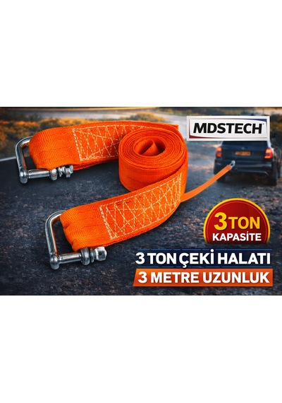 Mdstech 3 Ton Çeki Halatı 3 Metre Araç Çekme Ve Yük Kaldırma Halatı Kancalı Dayanıklı