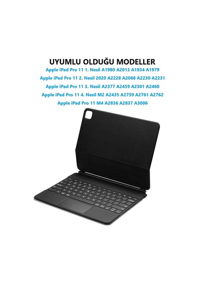 Apple Uyumlu iPad  Pro 11inç M4 2024 1/2/3/4.nesil Klavyeli Kılıf Magic Keyboard Touchpad Aydınlatmalı Klavye Kılıf