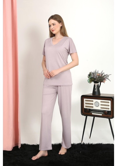 Akbeniz Kadın Kısa Kol Pamuk Penye Pijama Takım Pudra 4213-pudra Pudra