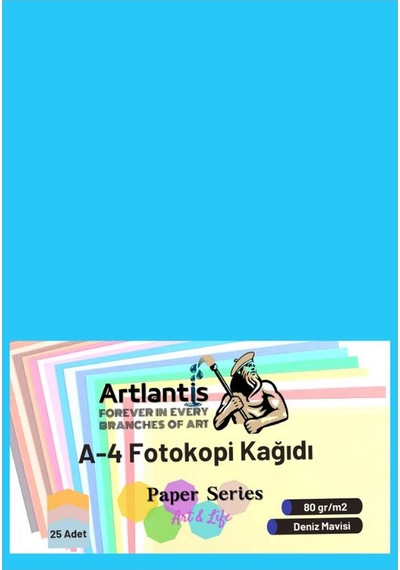 Deniz Mavisi Renkli A-4 Fotokopi Kağıdı 25 li 1 Paket Artlantis Fotokopi Renkli A4 Kağıdı