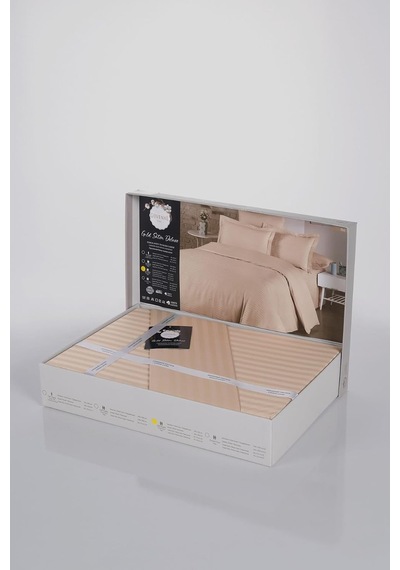 Deluxe Pamuk Saten Çift Kişilik Kutulu Nevresim Takımı Saten Nevresim Çeyizlik Deluxe20, Kapuçino, 200 X 220 Çok Renkli