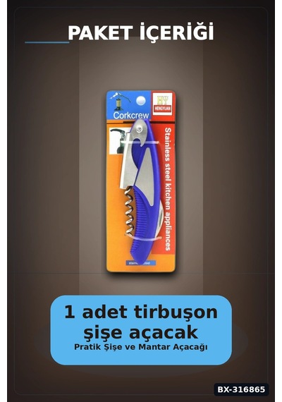 Tirbuşon Şişe Açacak Metal Ve Plastik Gövdeli Pratik Mutfak Yan Modeli Bx-316865 Çok Renkli