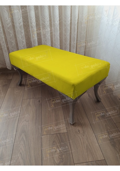 Ayak Ucu Kapı Önü Antre Düz Bench Puf Orta Sehpa Gümüş Ayak 110 Cm Sarı