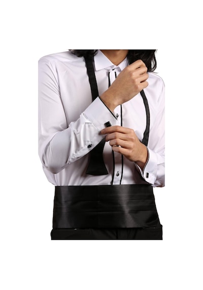 Dicotto Beyaz Siyah Çift Bieli Damatlık Ata Yaka Kol Düğmeli Slim Fit Smokin Gömlek - 003 001