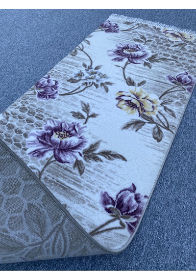 Mor Sarı Kesme Yolluk 80x230 Kesme Saçaklı Akrilik Halı