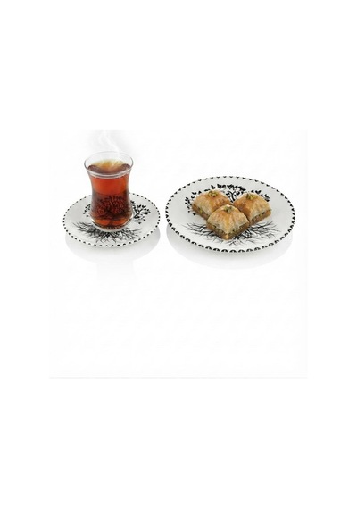 Seramik Tatlı Tabaklı Çay Seti 18 Parça 6 Kişilik Beyaz