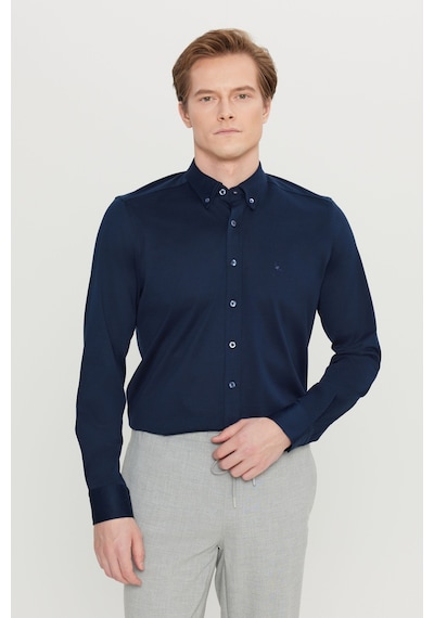 AC&Co / Altınyıldız Classics Erkek Lacı %100 Pamuk Slim Fit Dar Kesim Düğmeli Yaka Örme Gömlek Lacı