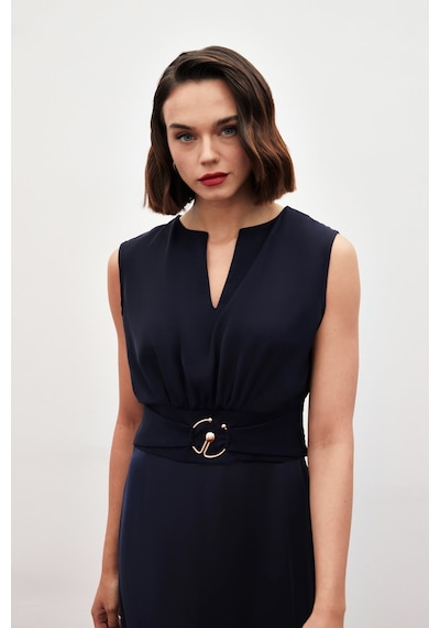 Sateen Toka Detaylı Kolsuz Bluz - Lacivert-134857 Sateen Toka Detaylı Kolsuz Bluz - Lacivert-134857