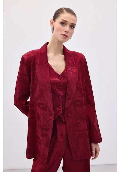 Sateen Jakarlı Uzun Ceket - Bordo-136769 Bordo