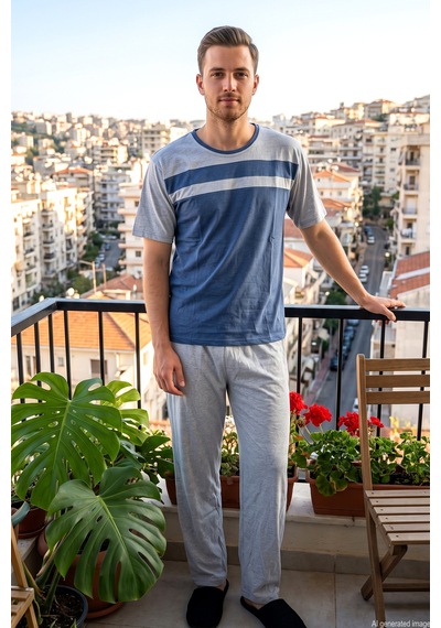 Remsa Erkek Kısa Kol Penye Pijama Takımı 3090 İndigo