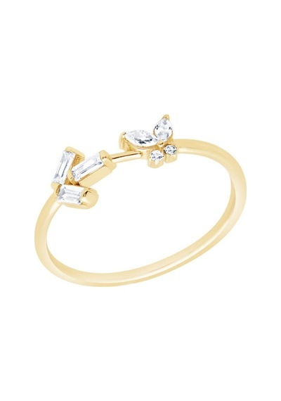 Diamond Line - Gülaylar - Sarı Altın 14 Ayar Baget Yüzük