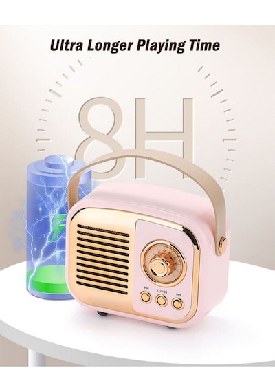 Nostaljik Retro Radio Parlak Kaplama Bluetooth Bağlantılı Hoparlör - Kırmızı- Tek Ebat