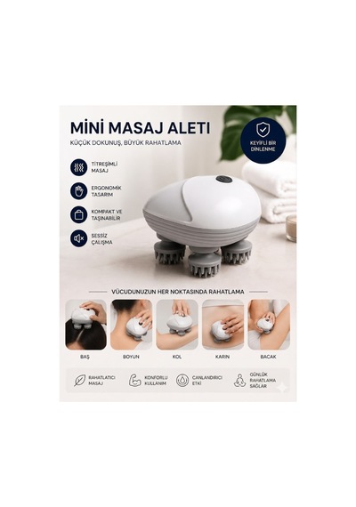 Sarjli Mini Bas Ve Vucut Masaj Aleti Su Gecirmez Silikon Baslikli Sac Derisi Masaj Fircasi Model 234123124213123 Çok Renkli