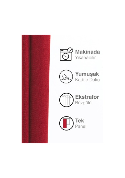 Kadife Dokulu Metalik Kırmızı Ada Fon Perde Ekstrafor Büzgülü Metalik Kırmızı