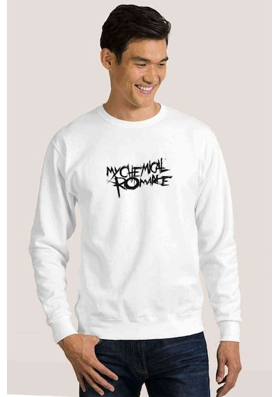 My Chemical Romance Logo Baskılı Beyaz Erkek Örme Sweatshirt