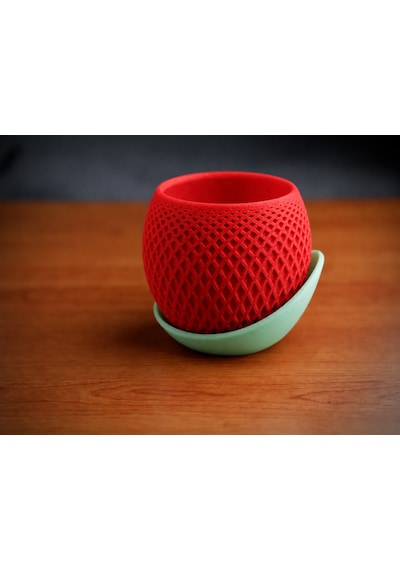3d Baskı Küre Saksı - Kafes Dokulu İki Parçalı Dekoratif Saksı - Kırmızı-mint