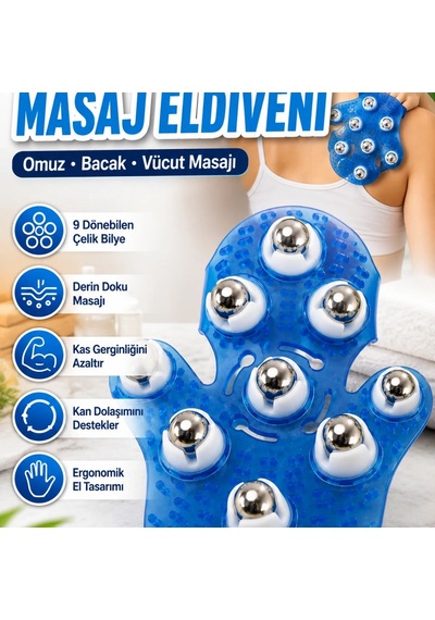 9 Bilyeli El Masaj Eldiveni Vücut Sıkılaştırıcı Omuz Bacak Masaj Aleti