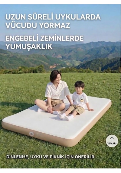 Shufa Drop Stitch Çift Kişilik Şişme Yatak 200x140x20 Cm Hava Kaçırmaz Kamp Ve Ev Tipi Lüks Hava Yatağı Bej