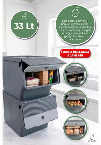 2li Büyük Boy Saklama Kutusu 33 Lt Kapaklı Organizer Dolap İçi Kiler Düzenleyici Kutu 33 Litre Renkli