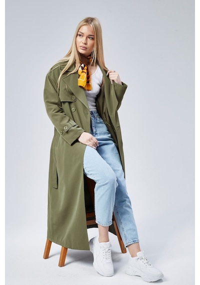 Oversize Rüzgarlık Detaylı Trençkot Haki