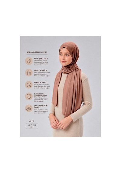 Sonbaharmoda Kız Çocuk Penye Şal, Viskon Likralı, 60x150 Cm, 10-12 Yaş, Tesettür Şal. Gül Kurusu