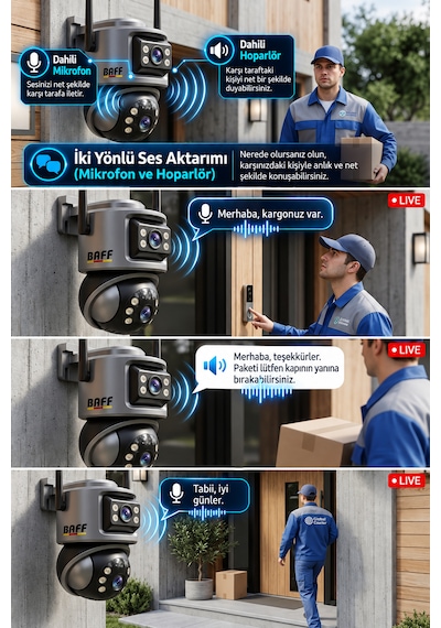 Baff Ics-5632 6mp Çift Lens Wifi Akıllı Güvenlik Kamerası Ptz Aı İnsan Algılama Hareket Takip Gece Görüşlü