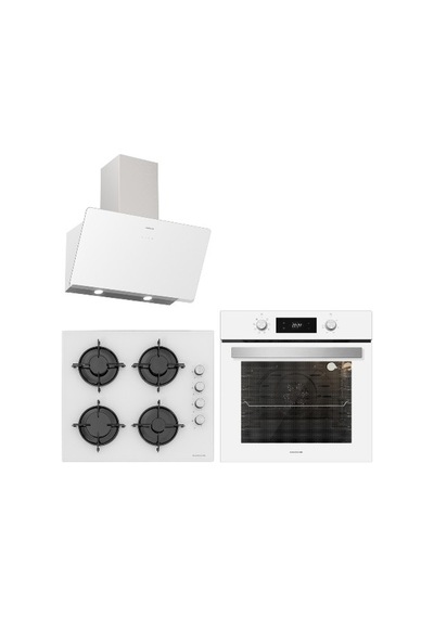 Silverline BO6504W01-3457 SOHO-CS5349W01 Beyaz Cam Ankastre Set