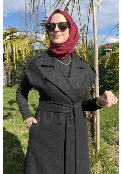 Rabia Şamlı Apoletli Antrasit Yelek Normal