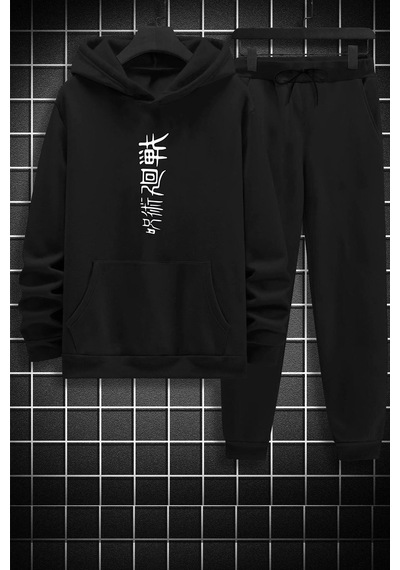 Uyguntarz Unisex Jujutsu Kaisen Baskılı Eşofman Takımı Siyah