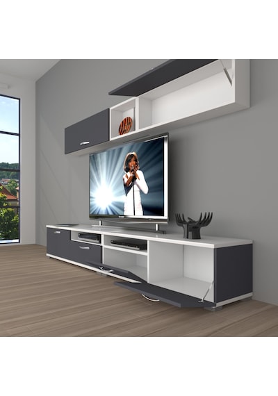Decoraktiv Eko 5200 Mdf Tv Ünitesi Tv Sehpası Beyaz - Antrasit
