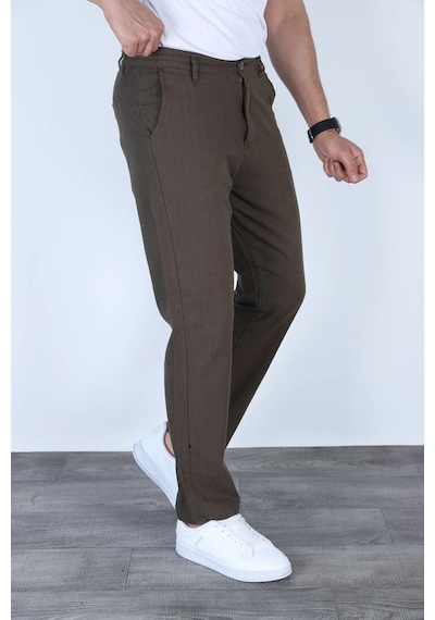 Myrab Denim Yazlık Rahat Kalıp Keten Pantolon Füme Kahverengi