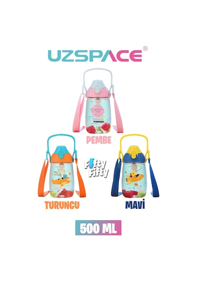 Uzspace Pipetli 500 Ml Boyun Askılı Tritan Çocuk Su Matarası -kutulu- Ffuz2201500 001