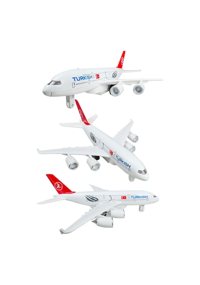 Airbus A380 Metal Yolcu Uçağı Çek Bırak Işıklı Sesli Metal Uçak Thy Turkish Yolcu Uçağı 22cm