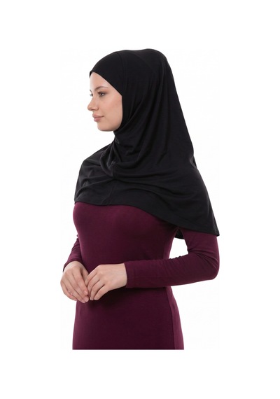 Siyah Kadın Pratik Namaz Başörtüsü Penye Kumaş