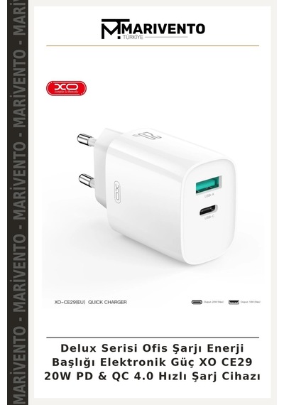 Delux Serisi Ofis Şarjı Enerji Başlığı Elektronik Güç Xo Ce29 20w Pd & Qc 4.0 Hızlı Şarj Cihazı