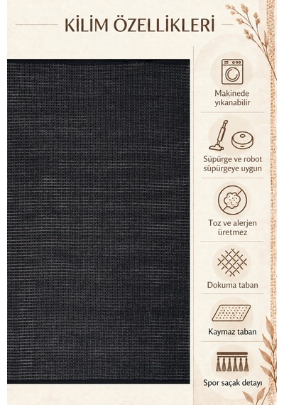 Vivanni Home Şönil Kilim Salon Oturma Çocuk Odası Banyo Halısı Mutfak Halısı Balkon Halısı Yıkanabilir Kaymaz Tabanlı Yolluk Çizgili Antrasit