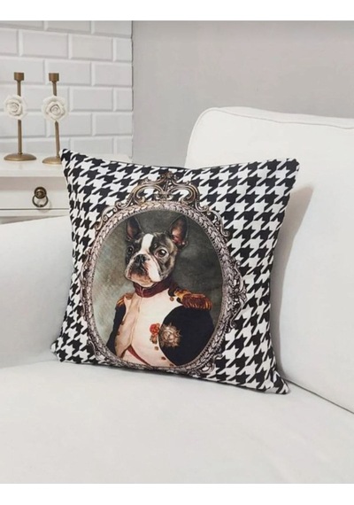 Köpek General Boston Terrier Kaz Ayağı Desen Kırlent Kılıfı Renkli